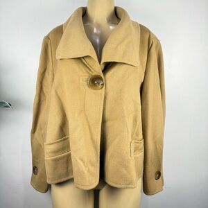New Ellen Tracy Crop Camel Jacket Sz 16 Wool Angora Big Button